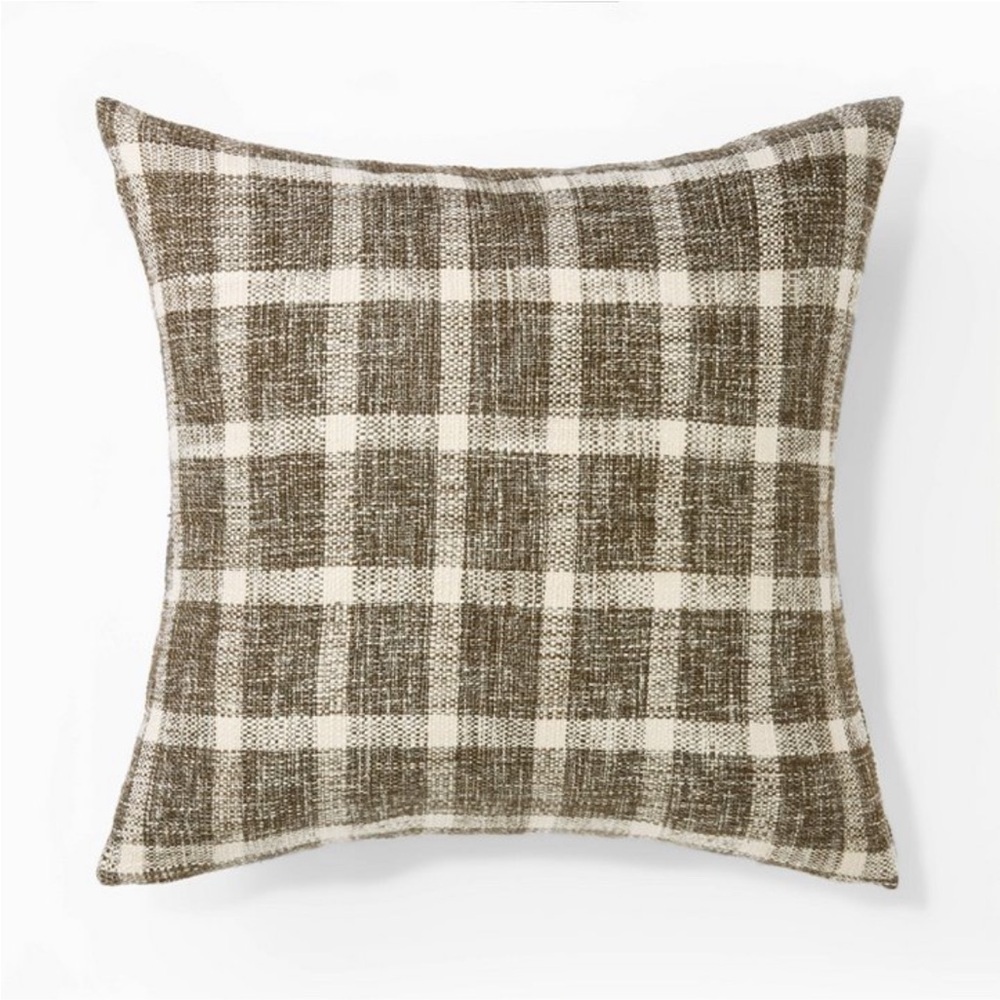 2! Woven Plaid Square Throw Pillow with Faux Leather Zipper - Studio McGee